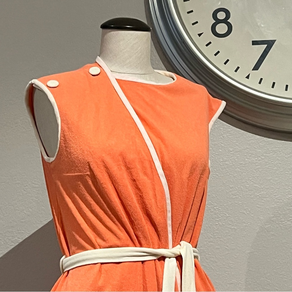 Vintage Orange Midi Dress with Cream Trim - Picture 2 of 5